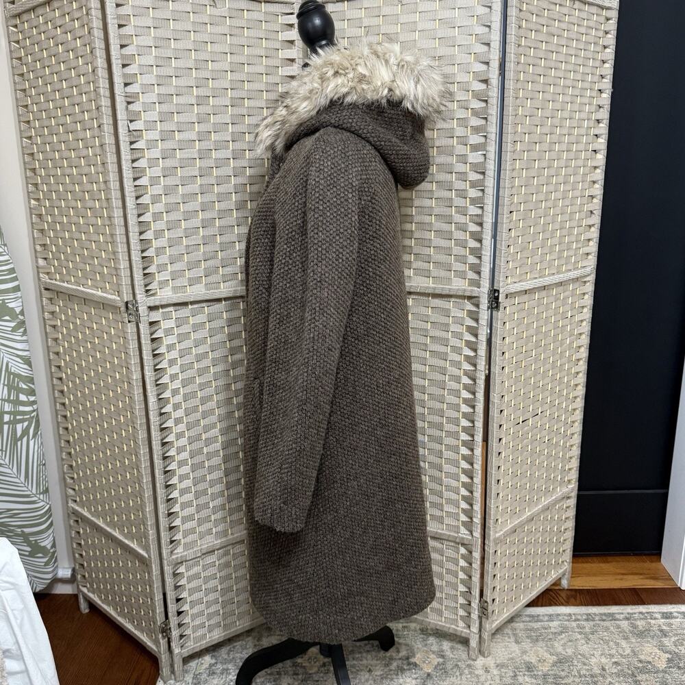 Eliza J Hooded Wool Coat Women’s M Brown Removable Fur Trim Snap Front NEW - Picture 2 of 12